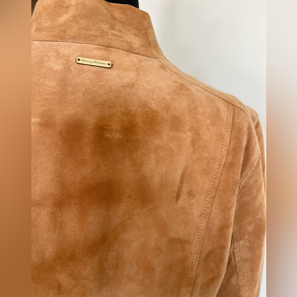 Tommy Bahama Size SM Tan Goat Suede Open Cardigan Long Cascade Jacket - Picture 8 of 9